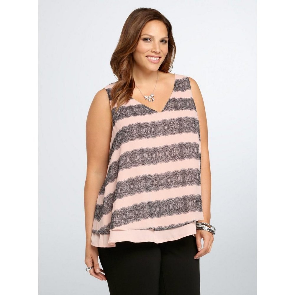 Torrid Womens 0X Pink Sheer Lace Print Sleeveless